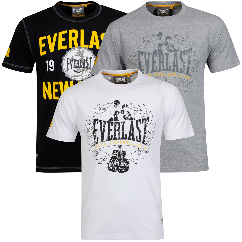 Everlast Men's 3-Pack Graphic T-Shirts - Black/White/Grey Marl Clothing ...