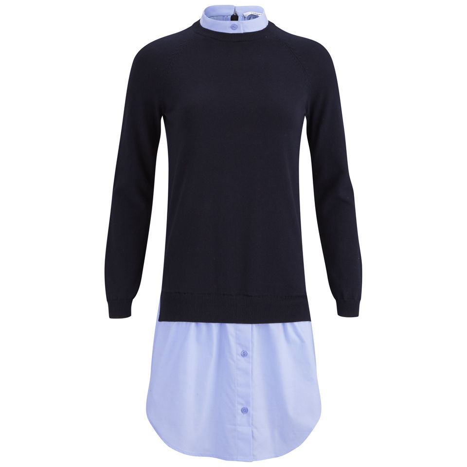 Carven Women's Knitted Oxford Dress Dark Navy Free UK Delivery