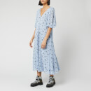 Ganni Women's Floral Printed Georgette Midi Dress - Brunnera Blue