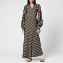 Ganni Women's Viscose Stripe Wrap Dress - Black