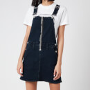 Calvin Klein Jeans Women's Dungaree Dress Zip - Blue Black Logo Zip