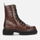 Kurt Geiger London Women's Siva Croc Print Leather Lace Up Boots - Wine