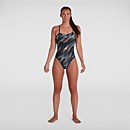Damen Allover Digital Rippleback Badeanzug in Schwarz