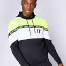 Men's Cut And Sew Colour Block Poly Track Top With Hood - Black/Neon Lime/White