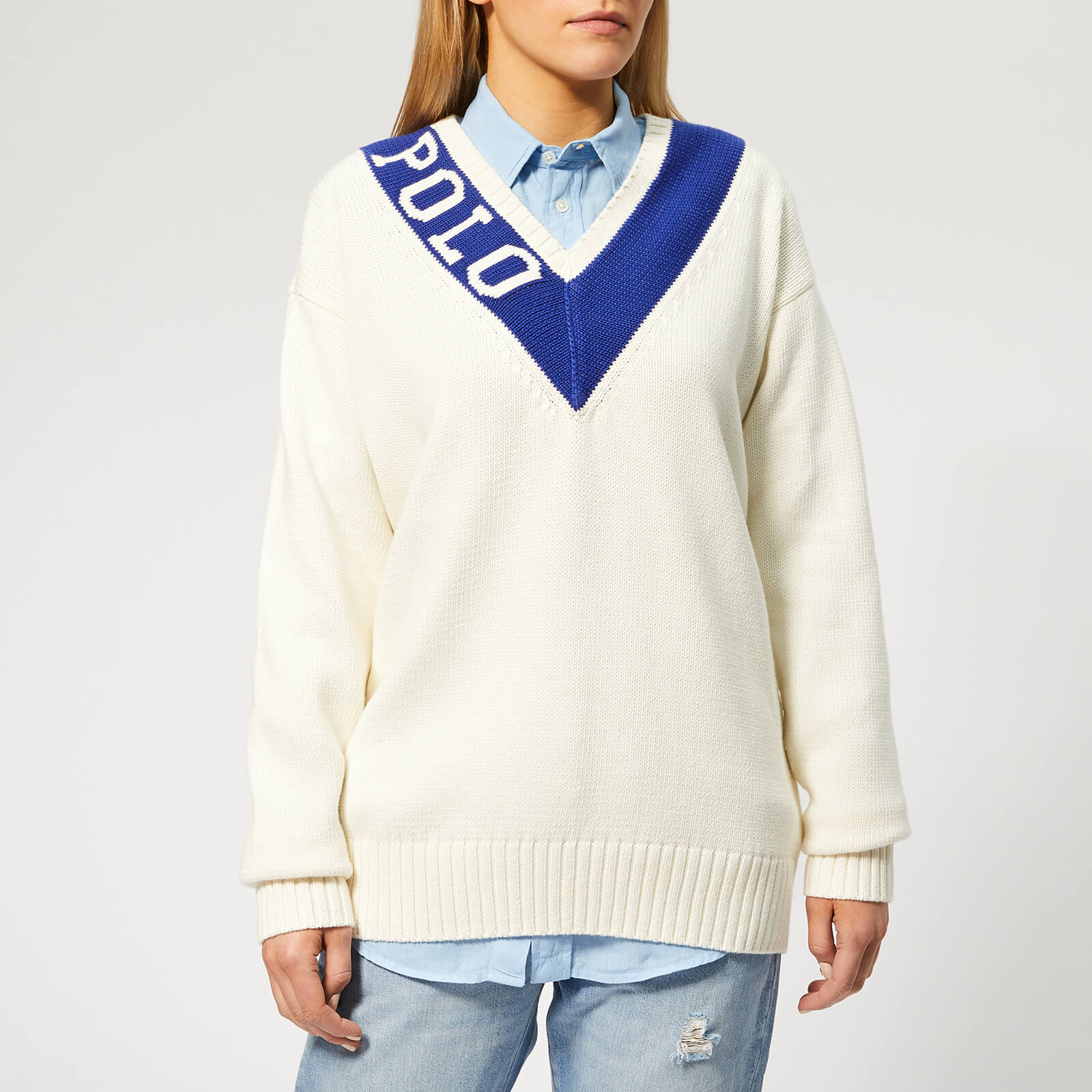 women's polo v neck sweater