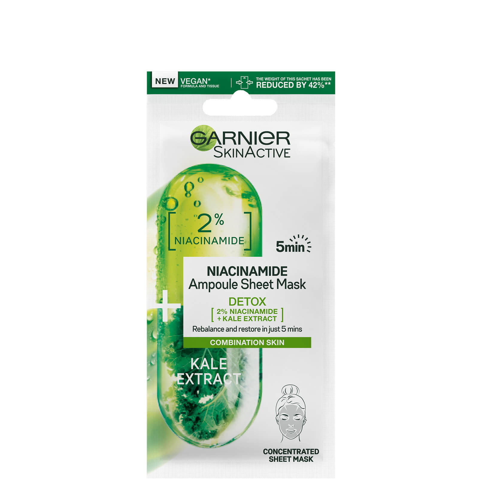 garnier skinactive detox ampoule sheet mask kale and 2 niacinamide 15g