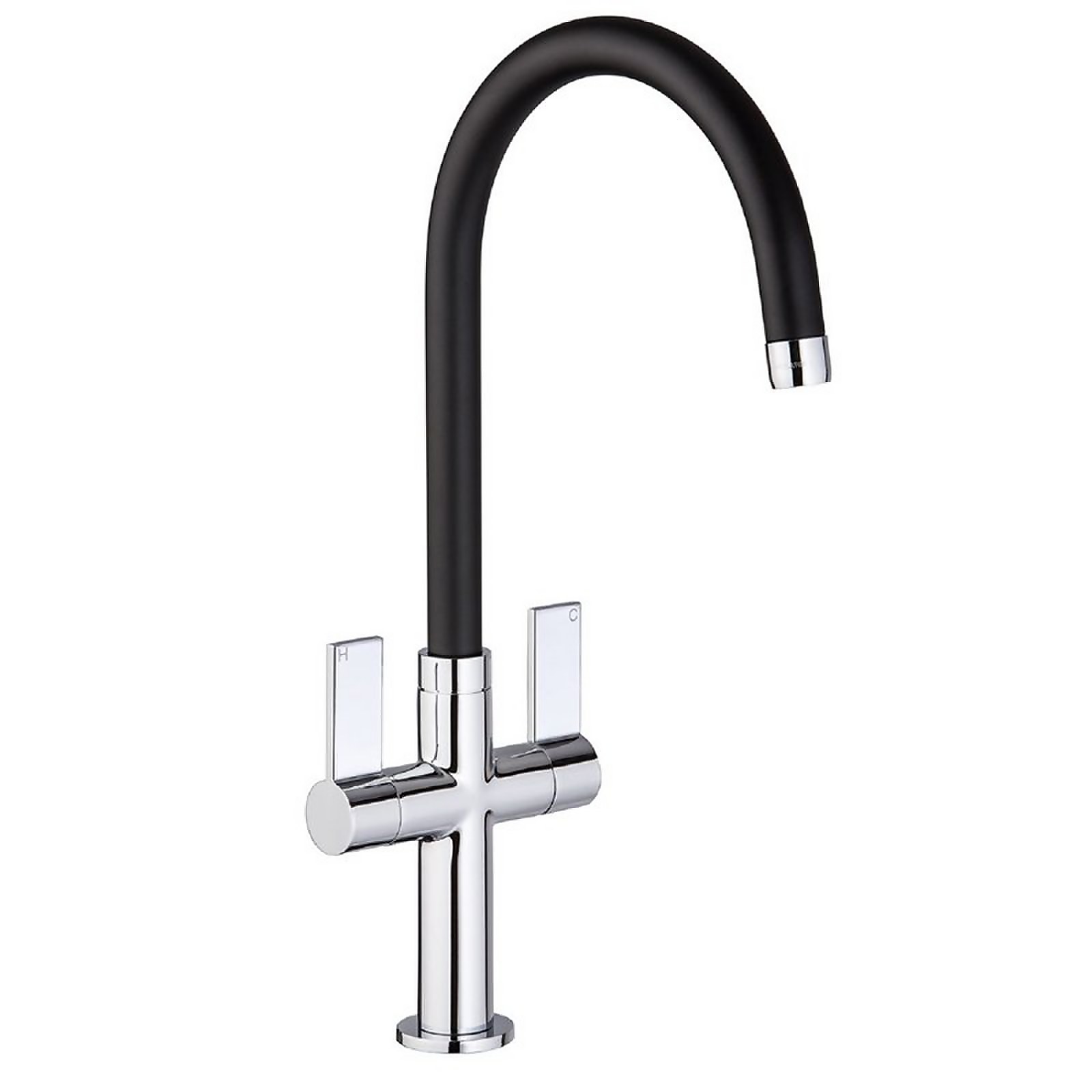 Mondella Concerto Sleek Twin Level Kitchen Mixer Tap Black & Chrome