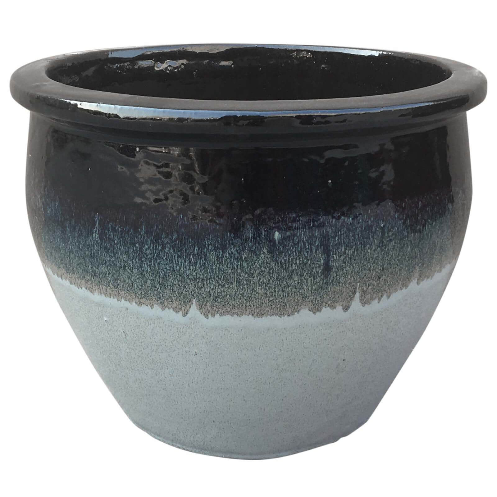 Gradina Round Terracotta Glaze Garden Plant Pot Grey / 46cm Homebase