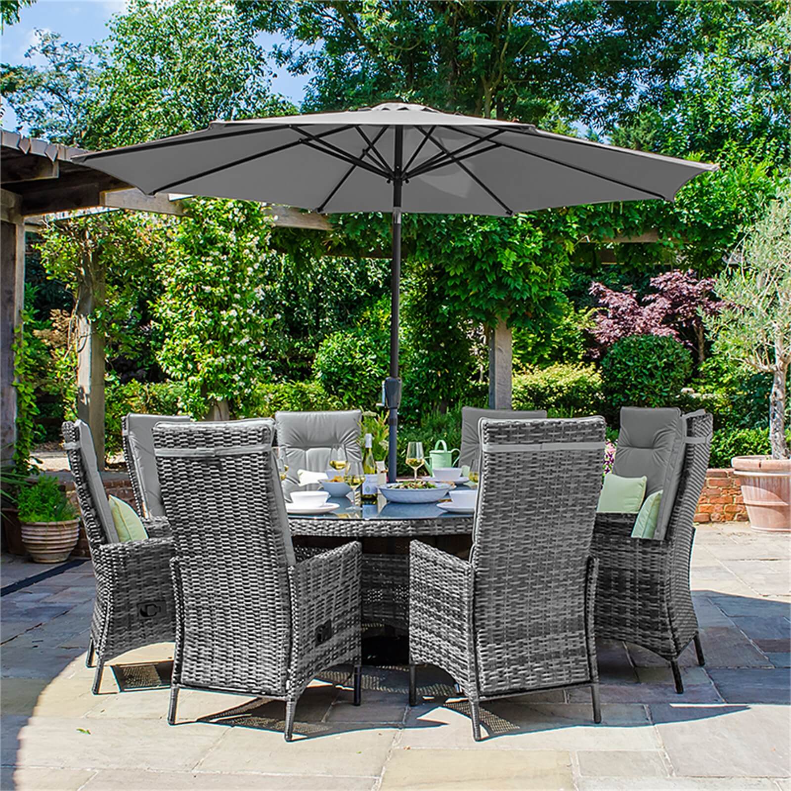 Homebase Garden Dining Sets - Bambrick 8 Seater Grey Rattan Cube Garden