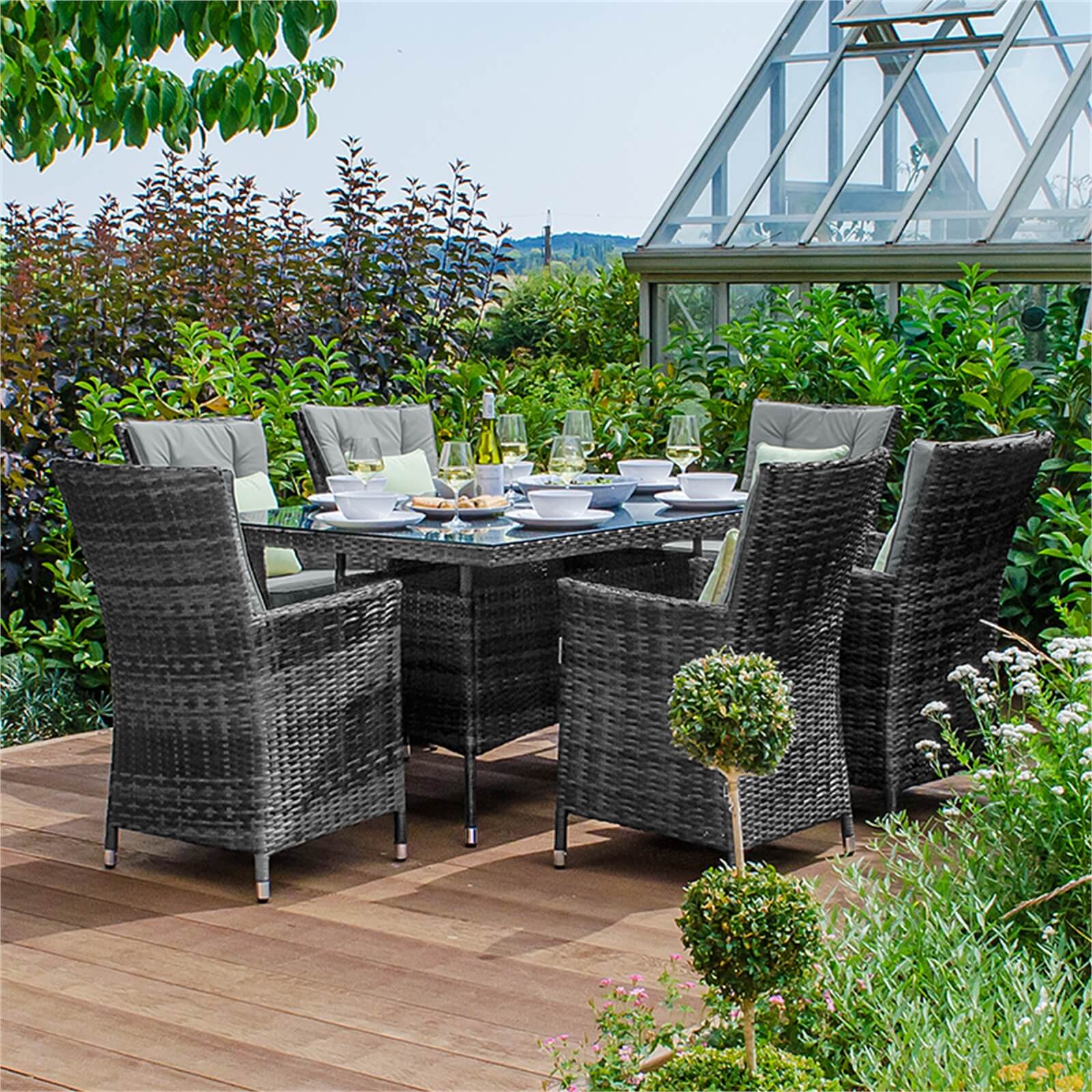 Homebase Garden Dining Sets - Bambrick 8 Seater Grey Rattan Cube Garden
