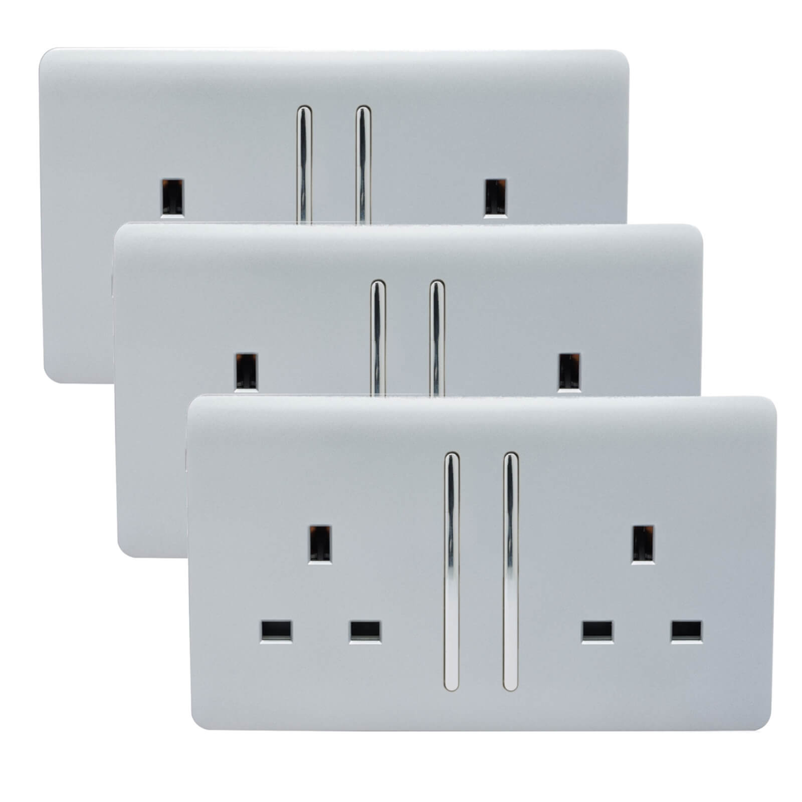 Trendi Switch 2 Gang 13 amp long switched Plug Socket in Screwless