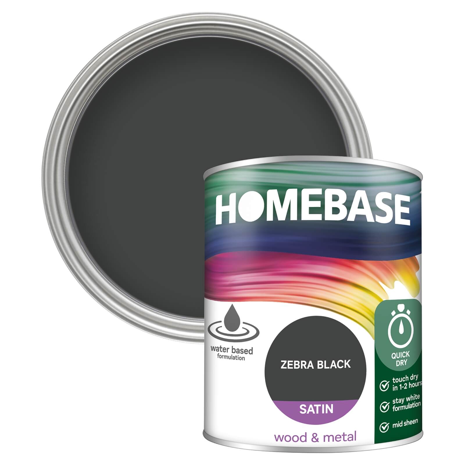 Homebase Interior Quick Dry Satin Paint Zebra Black 750ml Homebase