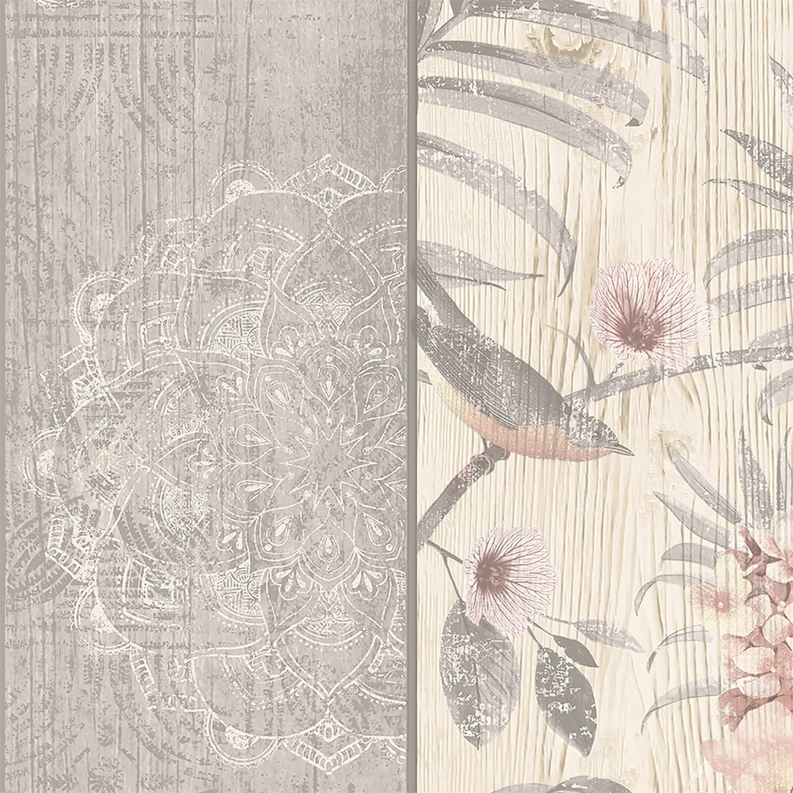 Belgravia Decor Rosa Smooth Fern Panel Blush and Grey Wallpaper Homebase