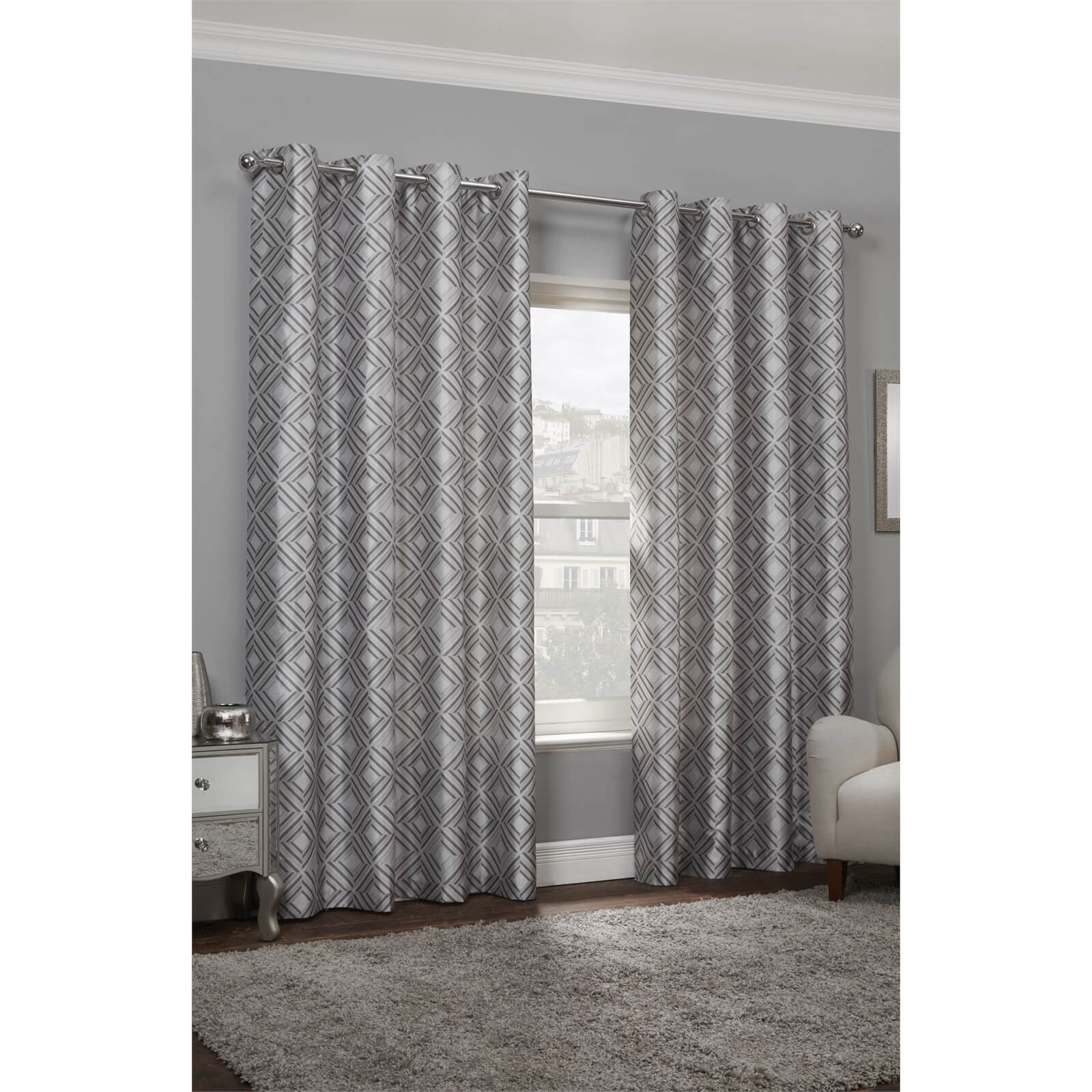 Faux Silk Geo Grey Lined Eyelet Curtains 117cm X 137cm Homebase Both types of curtain can help. faux silk geo grey lined eyelet curtains 117cm x 137cm