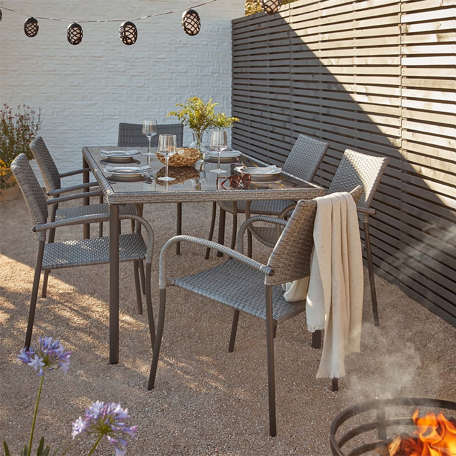 Homebase Garden Dining Sets - Bambrick 8 Seater Grey Rattan Cube Garden