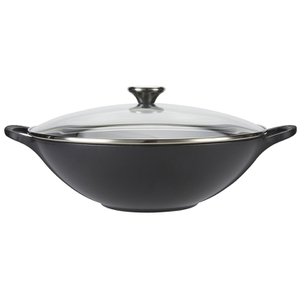 Le Creuset Signature Cast Iron Wok with Glass Lid - 32cm - Satin Black