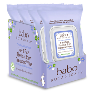 Babo Botanicals 3-in-1 Calming Face, Hand, Body Wipes - Lavender & Meadowsweet (4 Pack)