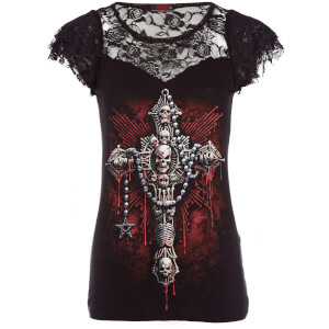Spiral Women's Death Bones Lace Layered Top - Black