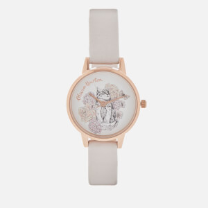 Olivia Burton Women's Illustrated Animal Motif Cat Watch - Grey Lilac/Rose Gold