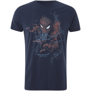 T-Shirt Homme Spider-Man Tisse sa Toile Marvel - Bleu Marine