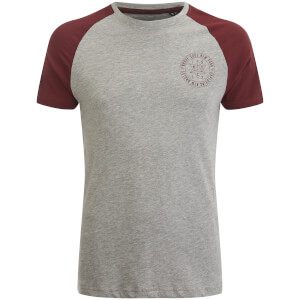 Brave Soul Men's Everest Raglan T-Shirt - Light Grey Marl/Ruby Wine