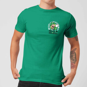 Nintendo Super Mario Luigi Merry Christmas Pocket Wreath Green T-Shirt