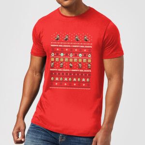 Nintendo Super Mario Mario Happy Holidays Good Guys Christmas Red T-Shirt
