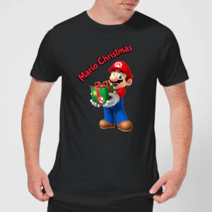 Nintendo Super Mario Mario Present Merry Christmas Black T-Shirt