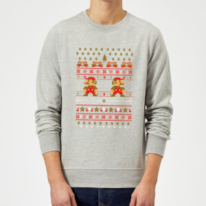 Nintendo Super Mario Mario Ho Ho Ho It's A Me Grey Christmas Sweatshirt