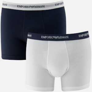 Emporio Armani Men's Cotton Stretch 2 Pack Boxer Shorts - White and Navy Blue
