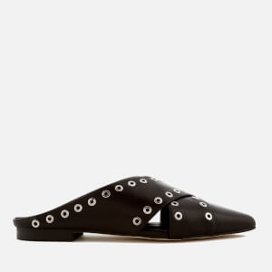 Sol Sana Women's Cross Leather Pointed Flats - Black Eyelet