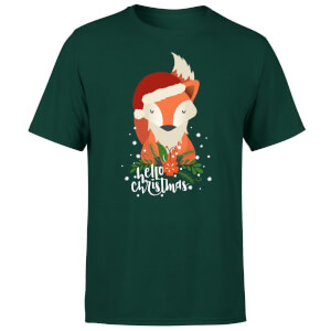 Christmas Fox Hello Christmas T-Shirt - Forest Green
