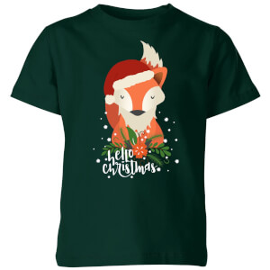Christmas Fox Hello Christmas Kids' T-Shirt - Forest Green