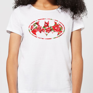 T-Shirt Femme Logo Batman Fleurs (DC Comics) - Blanc