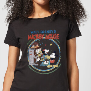 T-Shirt Femme Mickey & Minnie Mouse Piano Rétro (Disney) - Noir