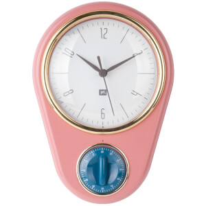 Present Time Retro Wall Clock with Kitchen Timer - Pink