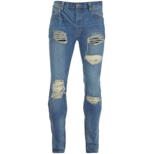 D-Struct Men's Ripped Washed Slim Fit Jeans - Blue