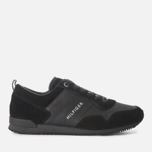 Tommy Hilfiger Men's Iconic Leather/Suede Mix Running Style Trainers - Black