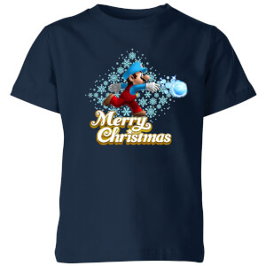 Nintendo Mario Merry Christmas Snowball Kinder T-Shirt - Navy Blau