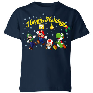 Nintendo Super Mario Good Guys Happy Holidays Kinder T-shirt - Navy