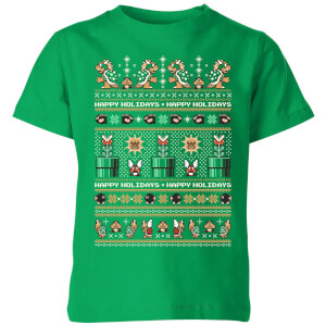 Nintendo Super Mario Happy Holidays The Bad Guys Kinder T-Shirt - Grün