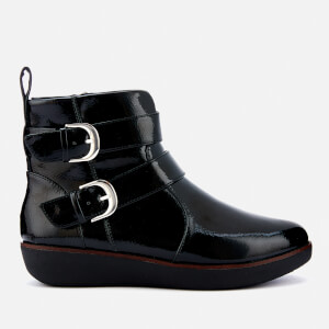 FitFlop Women's Laila Double Buckle Crinkle Patent Ankle Boots - Black