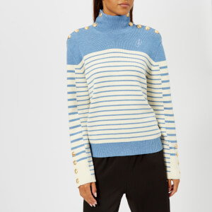 JW Anderson Women's Multi Buttons Turtle Neck Mariniere Jumper - Denim Melange