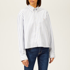 Polo Ralph Lauren Women's Cropped Oversized Cotton Oxford Shirt - White/Blue