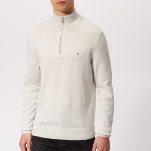 Tommy Hilfiger Men's Cotton Silk Zip Sweater - Snow White Heather