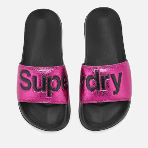 Superdry Women's Pool Slide Sandals - Black/Hot Pink Crackle