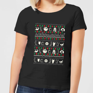 Nightmare Before Christmas Jack Sally Zero Faces Women's T-Shirt - Black