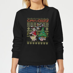 Cow and Chicken Cow And Chicken Pattern Women's Christmas Sweatshirt - Black