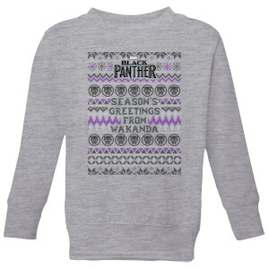 Marvel Avengers Seasons Greetings From Wakanda Kids Christmas Sweatshirt - Grey