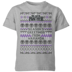 Marvel Avengers Seasons Greetings From Wakanda Kids Christmas T-Shirt - Grey